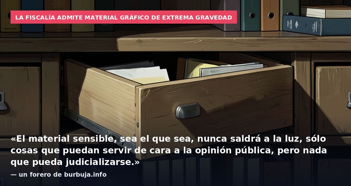 La fiscalía admite material gráfico de extrema gravedad: «El material sensible, sea el que sea, nunca saldrá a la luz, sólo cosas que puedan servir de cara a la opinión pública, pero nada que pueda judicializarse.» — un forero de burbuja.info