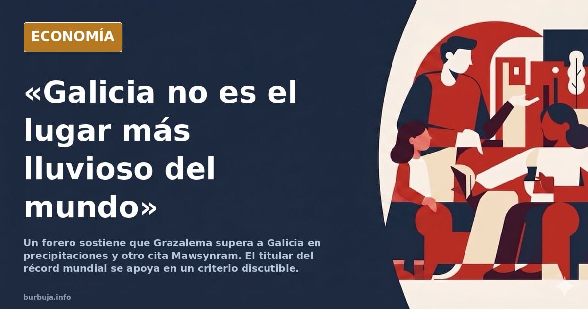 Mapa de España con Galicia señalada y gráfico de precipitaciones comparadas con Grazalema y Mawsynram