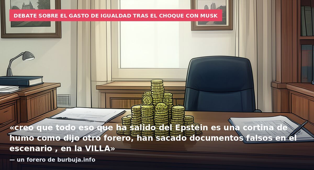 Debate sobre el gasto de Igualdad tras el choque con Musk: «creo que todo eso que ha salido del Epstein es una cortina de humo como dijo otro forero, han sacado documentos falsos en el escenario , en la VILLA» — un forero de burbuja.info