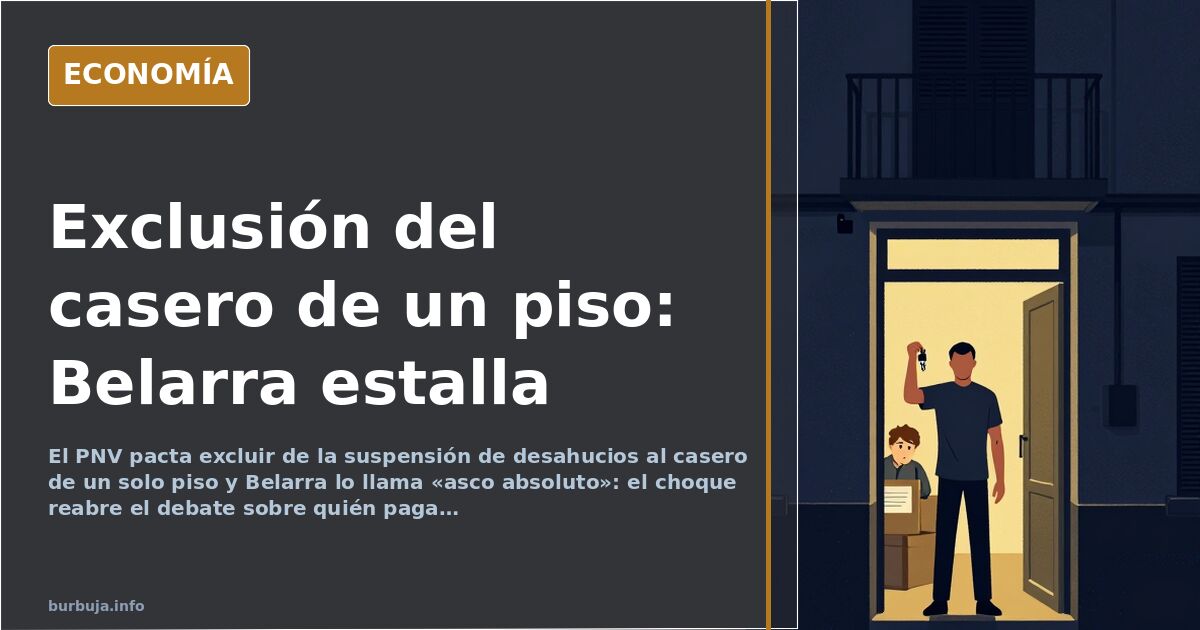 Ilustración editorial de un edificio de viviendas con una sola puerta marcada en dorado sobre fondo azul marino