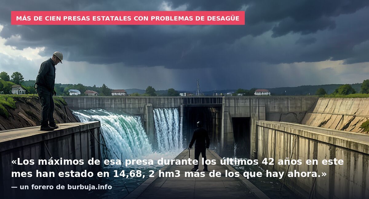 Más de cien presas estatales con problemas de desagüe: «Los máximos de esa presa durante los últimos 42 años en este mes han estado en 14,68, 2 hm3 más de los que hay ahora.» — un forero de burbuja.info