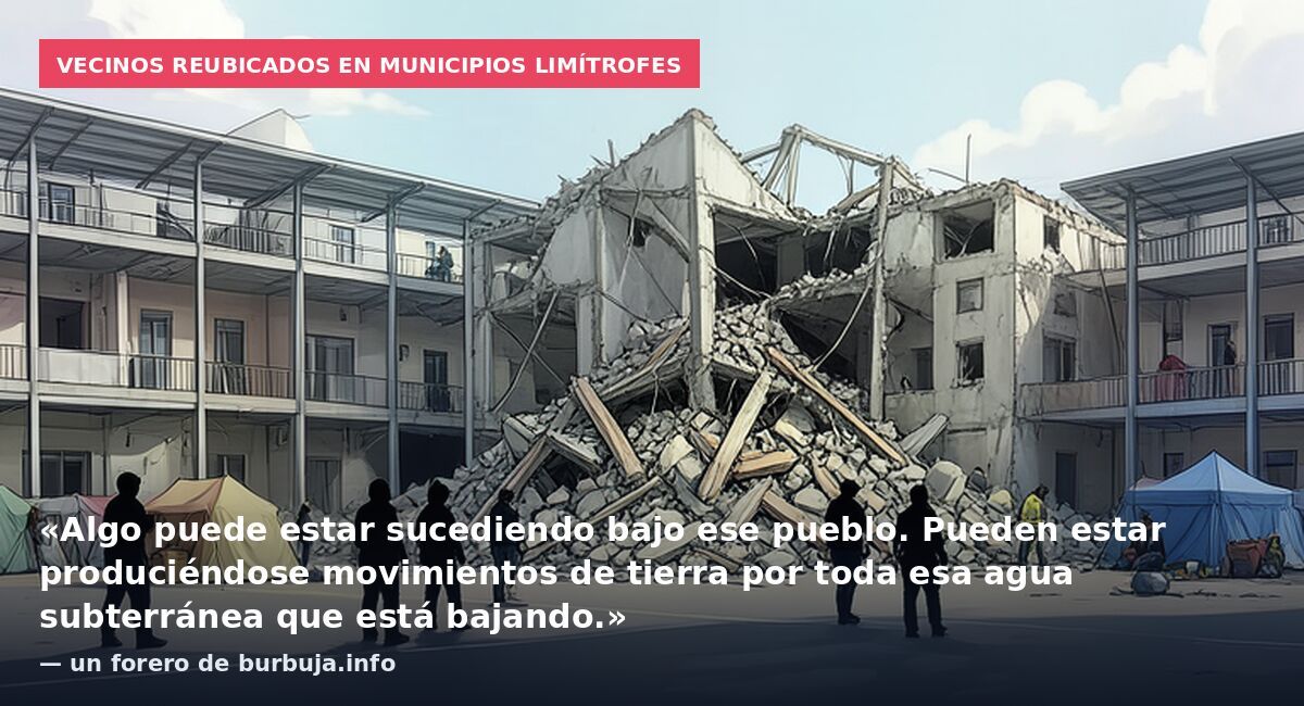 Vecinos reubicados en municipios limítrofes: «Algo puede estar sucediendo bajo ese pueblo. Pueden estar produciéndose movimientos de tierra por toda esa agua subterránea que está bajando.» — un forero de burbuja.info
