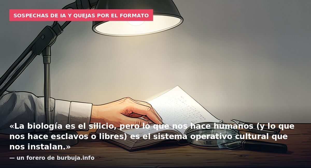 Sospechas de IA y quejas por el formato: «La biología es el silicio, pero lo que nos hace humanos (y lo que nos hace esclavos o libres) es el sistema operativo cultural que nos instalan.» — un forero de burbuja.info