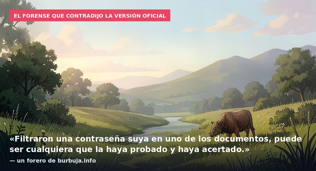 El forense que contradijo la versión oficial: «Filtraron una contraseña suya en uno de los documentos, puede ser cualquiera que la haya probado y haya acertado.» — un forero de burbuja.info