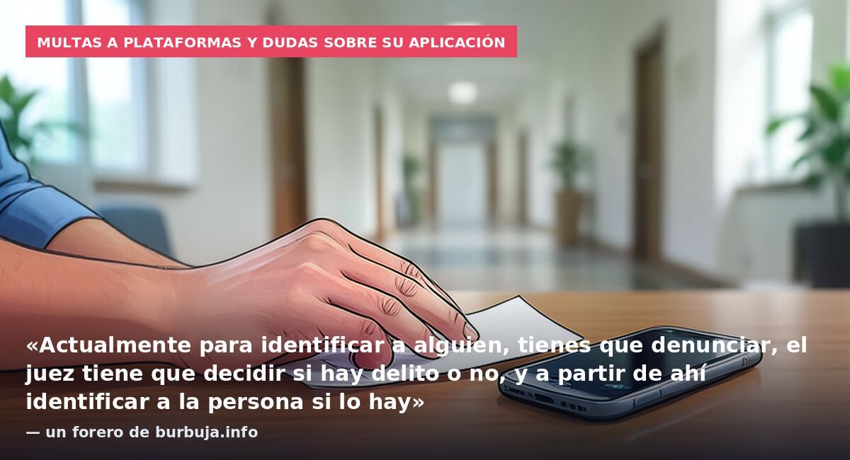 Multas a plataformas y dudas sobre su aplicación: «Actualmente para identificar a alguien, tienes que denunciar, el juez tiene que decidir si hay delito o no, y a partir de ahí identificar a la persona si lo hay» — un forero de burbuja.info