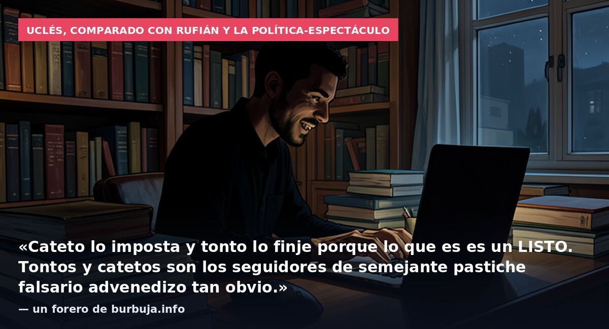 Uclés, comparado con Rufián y la política-espectáculo: «Cateto lo imposta y tonto lo finje porque lo que es es un LISTO. Tontos y catetos son los seguidores de semejante pastiche falsario advenedizo tan obvio.» — un forero de burbuja.info