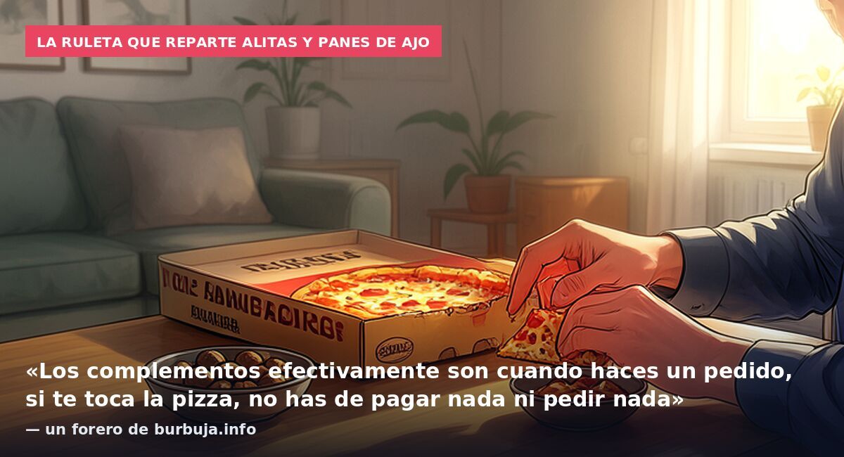 La ruleta que reparte alitas y panes de ajo: «Los complementos efectivamente son cuando haces un pedido, si te toca la pizza, no has de pagar nada ni pedir nada» — un forero de burbuja.info