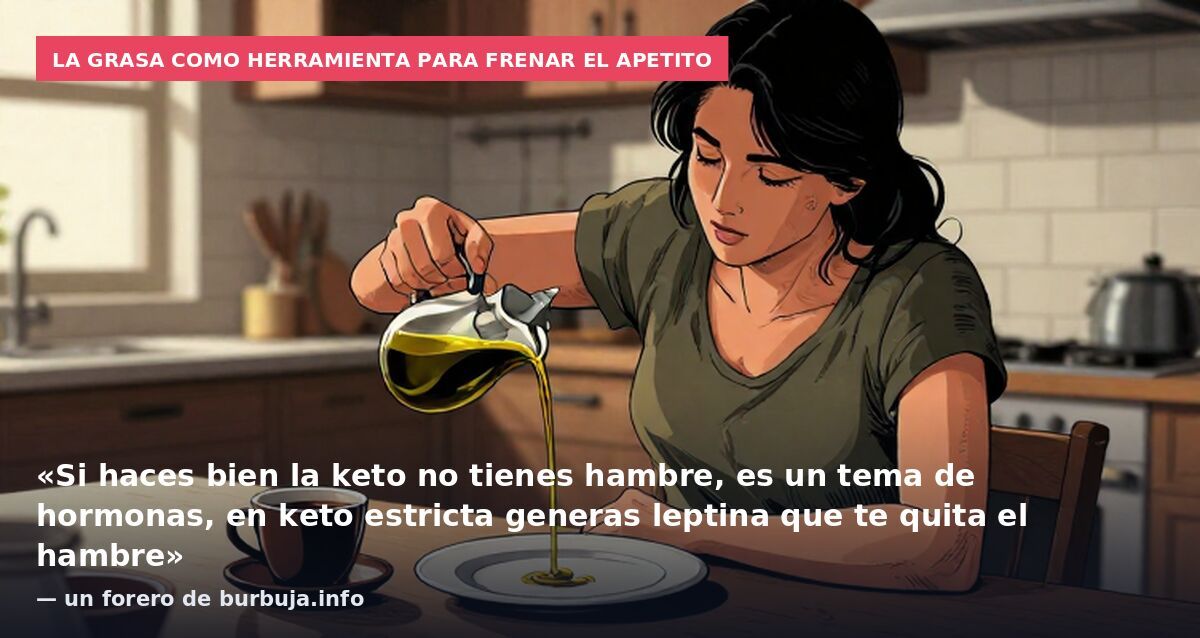 La grasa como herramienta para frenar el apetito: «Si haces bien la keto no tienes hambre, es un tema de hormonas, en keto estricta generas leptina que te quita el hambre» — un forero de burbuja.info