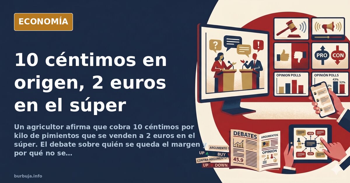 Cajas de pimientos apiladas en una nave agrícola con etiquetas de precio y una balanza industrial
