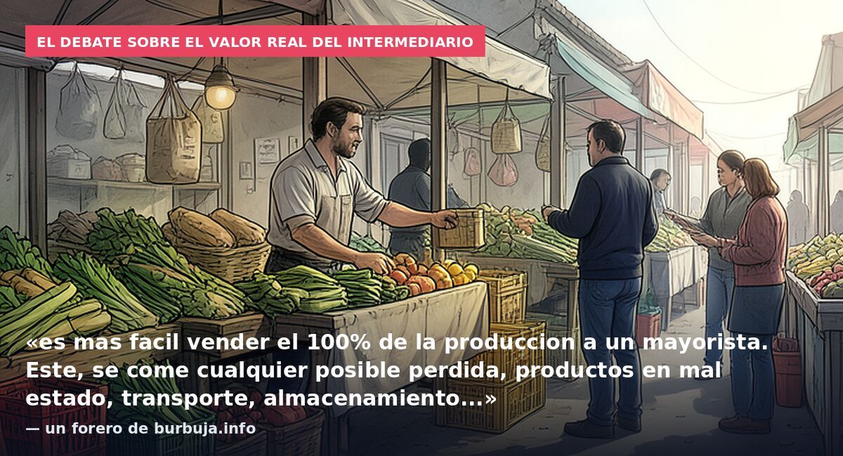 El debate sobre el valor real del intermediario: «es mas facil vender el 100% de la produccion a un mayorista. Este, se come cualquier posible perdida, productos en mal estado, transporte, almacenamiento...» — un forero de burbuja.info