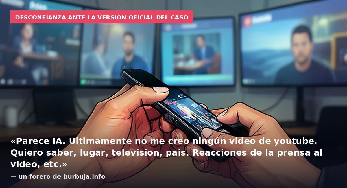 Desconfianza ante la versión oficial del caso: «Parece IA. Ultimamente no me creo ningún video de youtube. Quiero saber, lugar, television, pais. Reacciones de la prensa al video, etc.» — un forero de burbuja.info