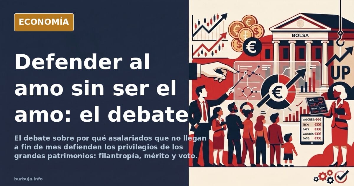 Ilustración editorial de un asalariado defendiendo los intereses de los archimillonarios y los grandes patrimonios