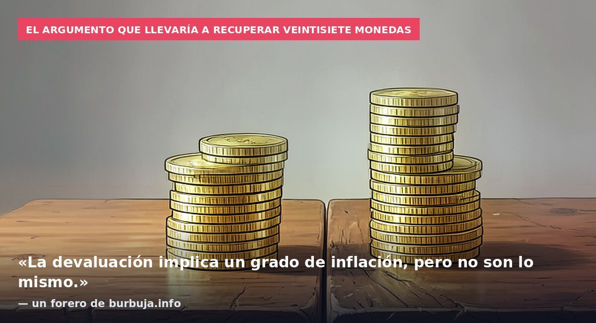 El argumento que llevaría a recuperar veintisiete monedas: «La devaluación implica un grado de inflación, pero no son lo mismo.» — un forero de burbuja.info