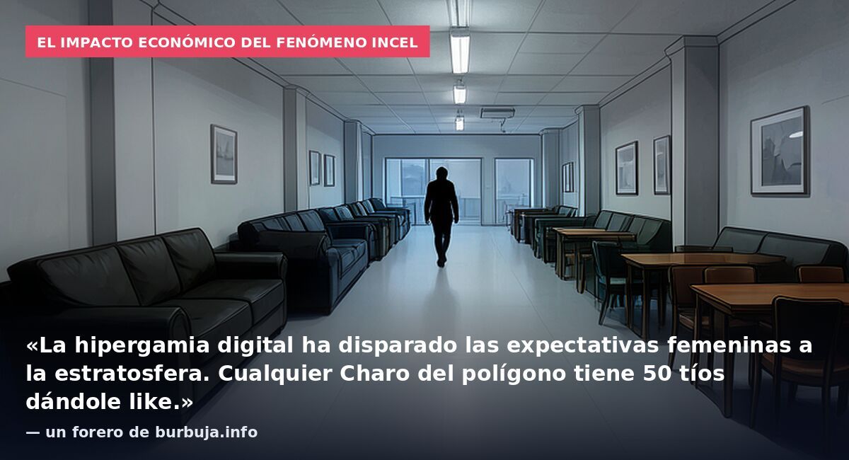 El impacto económico del fenómeno incel: «La hipergamia digital ha disparado las expectativas femeninas a la estratosfera. Cualquier Charo del polígono tiene 50 tíos dándole like.» — un forero de burbuja.info