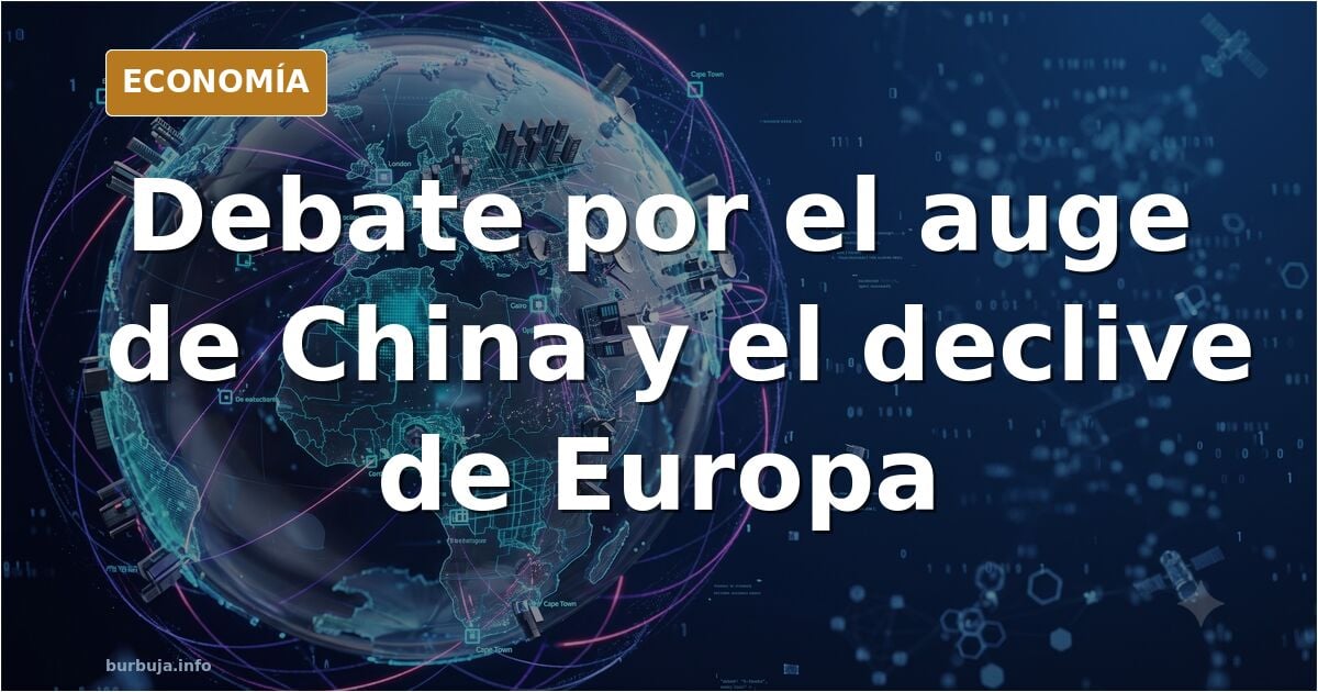 Ilustración editorial de un mapa mundi con China destacada en oro y Europa en sombras, símbolo del debate sobre el auge tecno