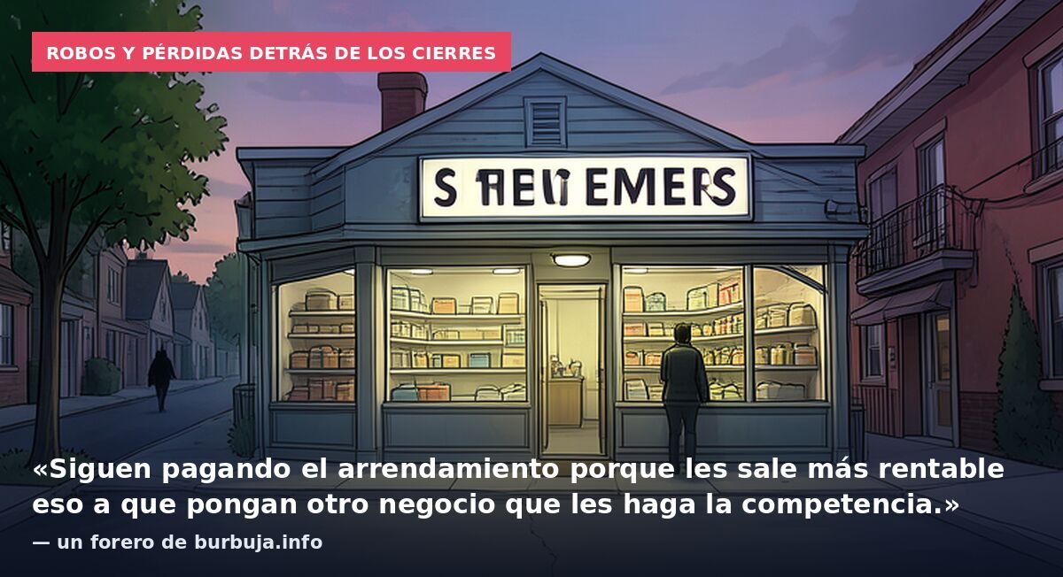 Robos y pérdidas detrás de los cierres: «Siguen pagando el arrendamiento porque les sale más rentable eso a que pongan otro negocio que les haga la competencia.» — un forero de burbuja.info