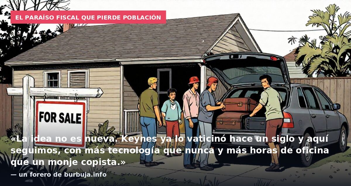 El paraíso fiscal que pierde población: «La idea no es nueva. Keynes ya lo vaticinó hace un siglo y aquí seguimos, con más tecnología que nunca y más horas de oficina que un monje copista.» — un forero de burbuja.info