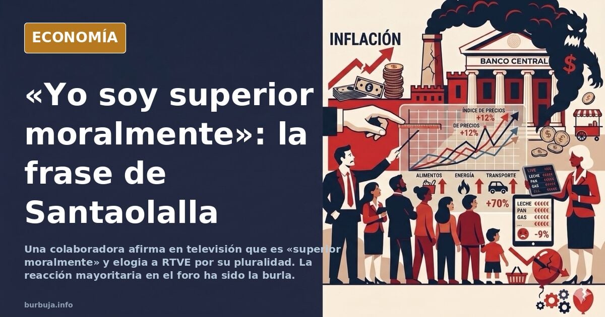 Ilustración editorial de una figura femenina en un plató de televisión con gesto altivo, rodeada de pantallas y un micrófono,