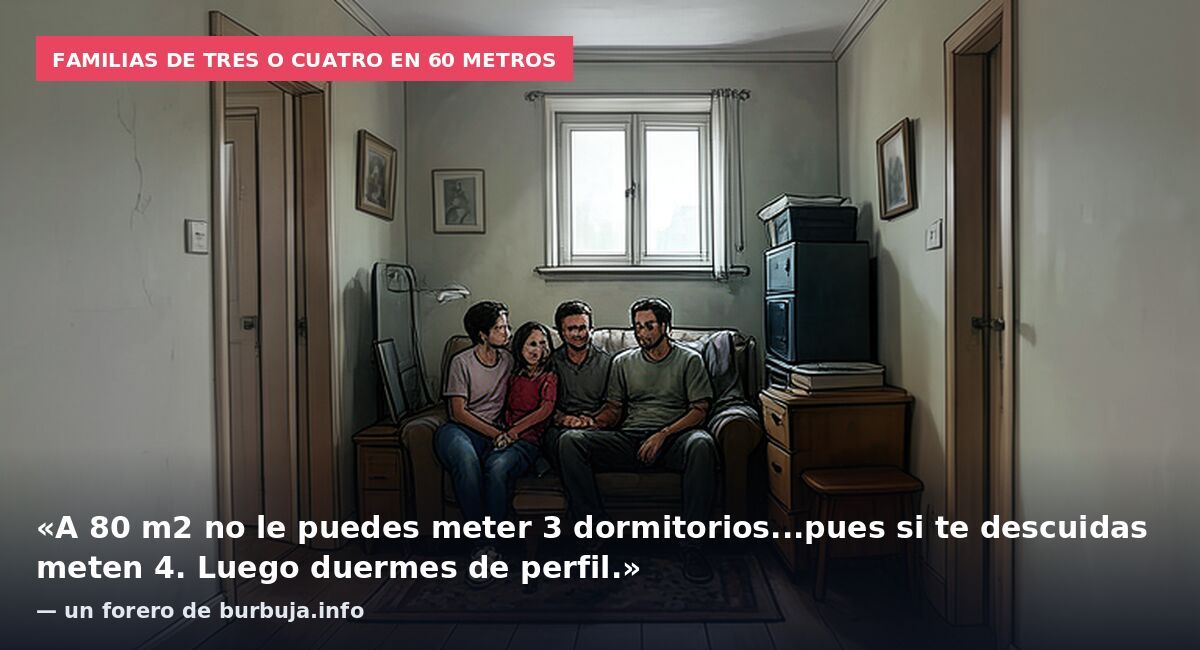 Familias de tres o cuatro en 60 metros: «A 80 m2 no le puedes meter 3 dormitorios...pues si te descuidas meten 4. Luego duermes de perfil.» — un forero de burbuja.info