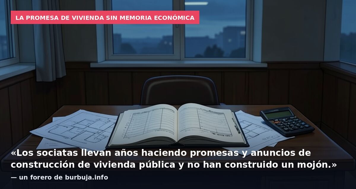 La promesa de vivienda sin memoria económica: «Los sociatas llevan años haciendo promesas y anuncios de construcción de vivienda pública y no han construido un mojón.» — un forero de burbuja.info