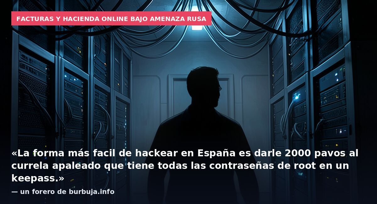 Facturas y Hacienda online bajo amenaza rusa: «La forma más facil de hackear en España es darle 2000 pavos al currela apaleado que tiene todas las contraseñas de root en un keepass.» — un forero de burbuja.info