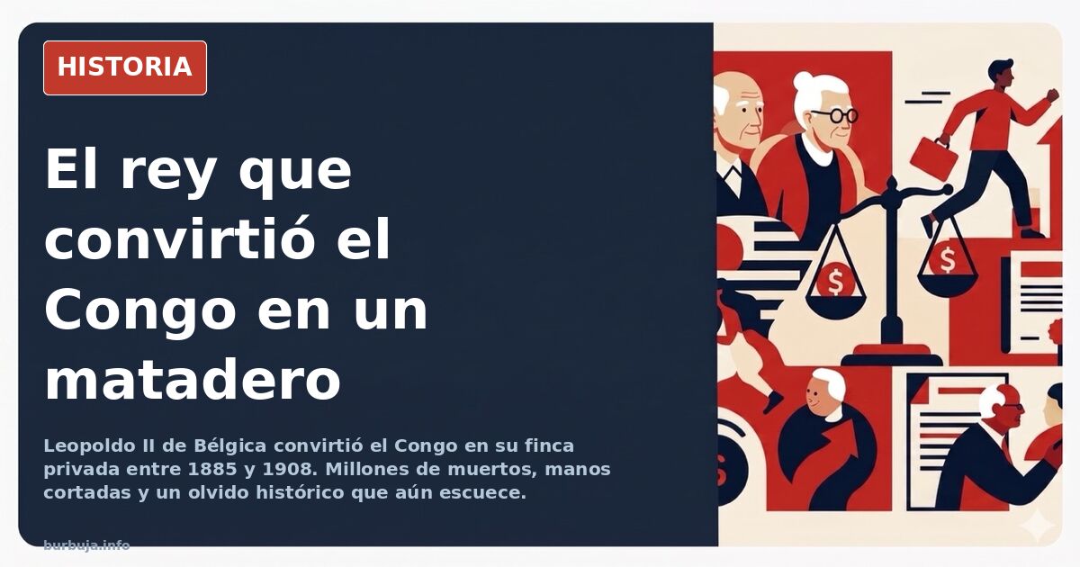 Retrato de Leopoldo II de Bélgica junto a un mapa del Estado Libre del Congo y plantaciones de caucho