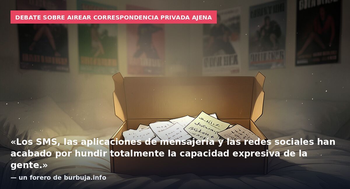 Debate sobre airear correspondencia privada ajena: «Los SMS, las aplicaciones de mensajería y las redes sociales han acabado por hundir totalmente la capacidad expresiva de la gente.» — un forero de burbuja.info