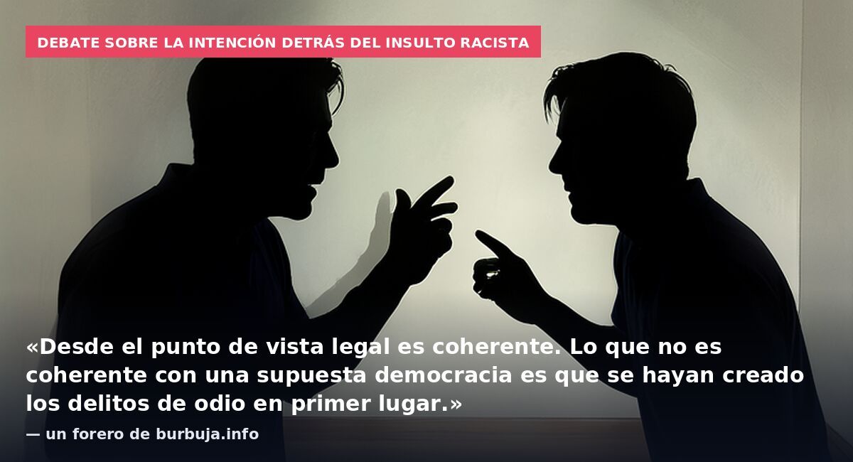 Debate sobre la intención detrás del insulto racista: «Desde el punto de vista legal es coherente. Lo que no es coherente con una supuesta democracia es que se hayan creado los delitos de odio en primer lugar.» — un forero de burbuja.info