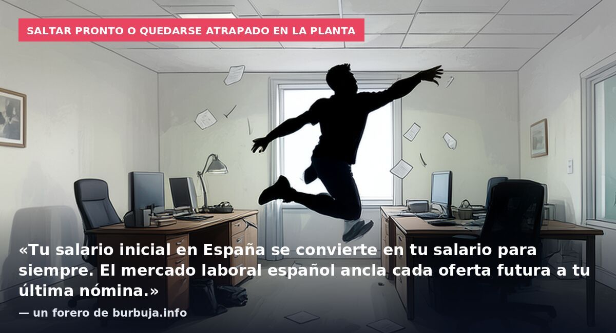 Saltar pronto o quedarse atrapado en la planta: «Tu salario inicial en España se convierte en tu salario para siempre. El mercado laboral español ancla cada oferta futura a tu última nómina.» — un forero de burbuja.info