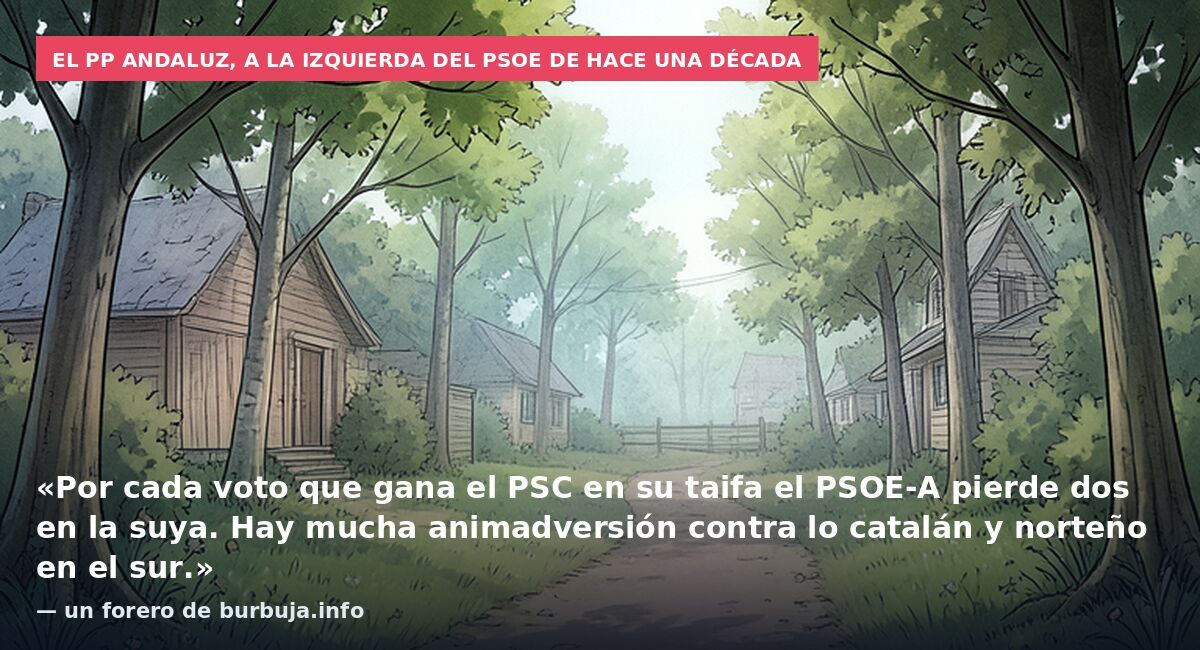 El PP andaluz, a la izquierda del PSOE de hace una década: «Por cada voto que gana el PSC en su taifa el PSOE-A pierde dos en la suya. Hay mucha animadversión contra lo catalán y norteño en el sur.» — un forero de burbuja.info