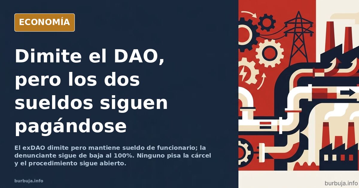 Ilustración editorial de dos siluetas de funcionarios con maletín frente a un edificio oficial, caso exDAO Policía Nacional