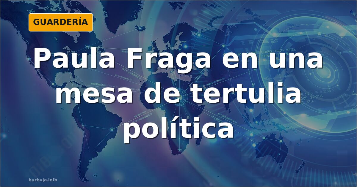 Retrato de Paula Fraga, periodista gallega, en una mesa de tertulia política con fondo neutro