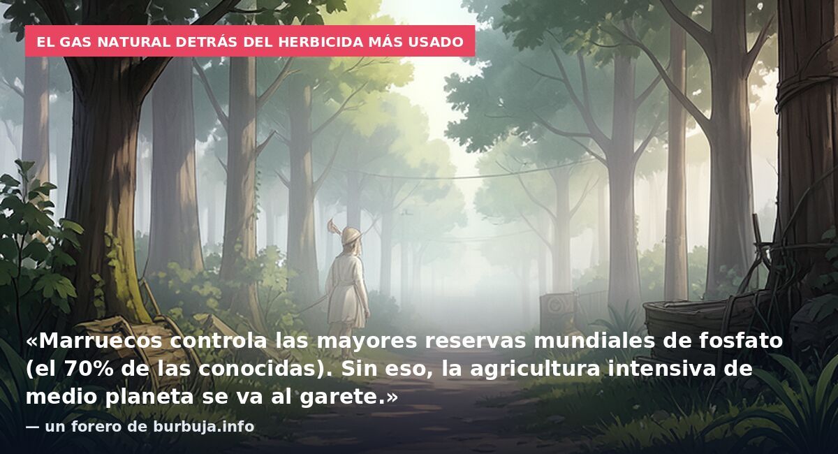 El gas natural detrás del herbicida más usado: «Marruecos controla las mayores reservas mundiales de fosfato (el 70% de las conocidas). Sin eso, la agricultura intensiva de medio planeta se va al garete.» — un forero de burbuja.info