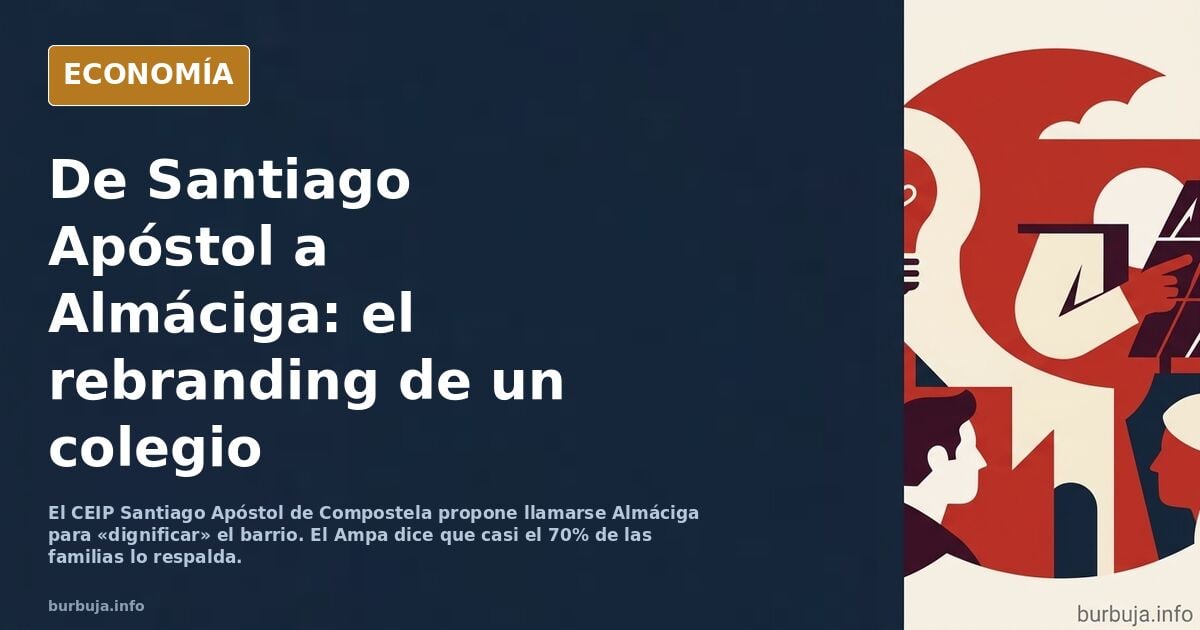 Fachada del CEIP Santiago Apóstol en el barrio de la Almáciga, en Santiago de Compostela, con el cartel del centro