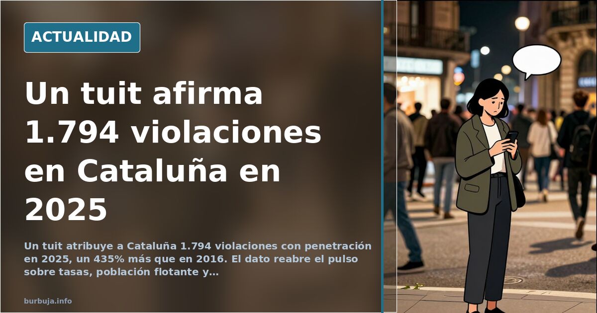 Mapa provincial de Cataluña con datos de agresiones sexuales con penetración en 2025 atribuidos a un tuit