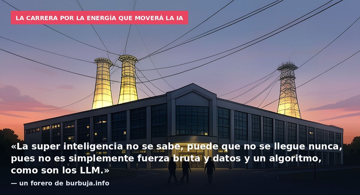 La carrera por la energía que moverá la IA: «La super inteligencia no se sabe, puede que no se llegue nunca, pues no es simplemente fuerza bruta y datos y un algoritmo, como son los LLM.» — un forero de burbuja.info
