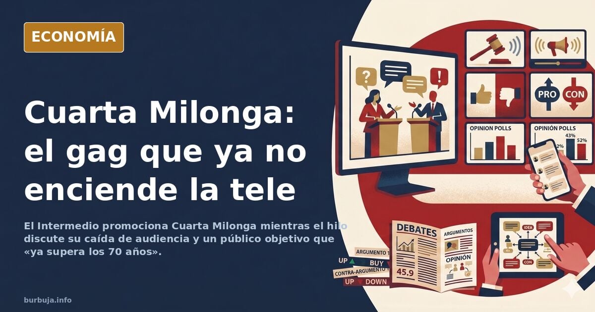 Estudio de televisión de El Intermedio con un cartel de Cuarta Milonga