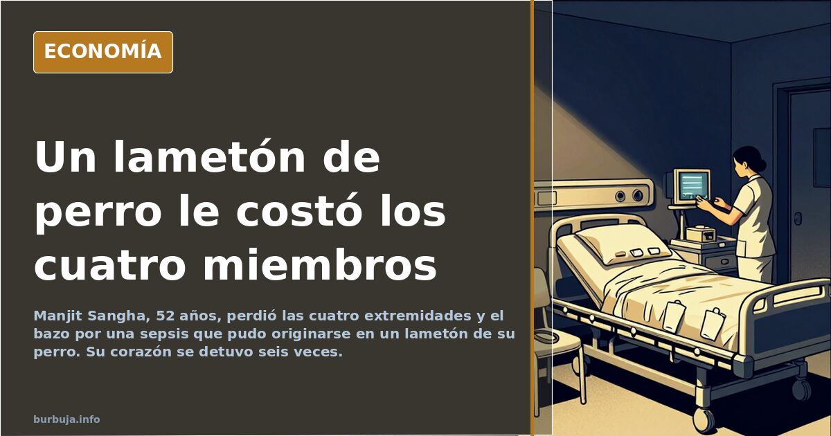 Ilustración editorial de una silueta humana junto a la de un perro sobre fondo azul marino, alusiva a la sepsis y la amputaci