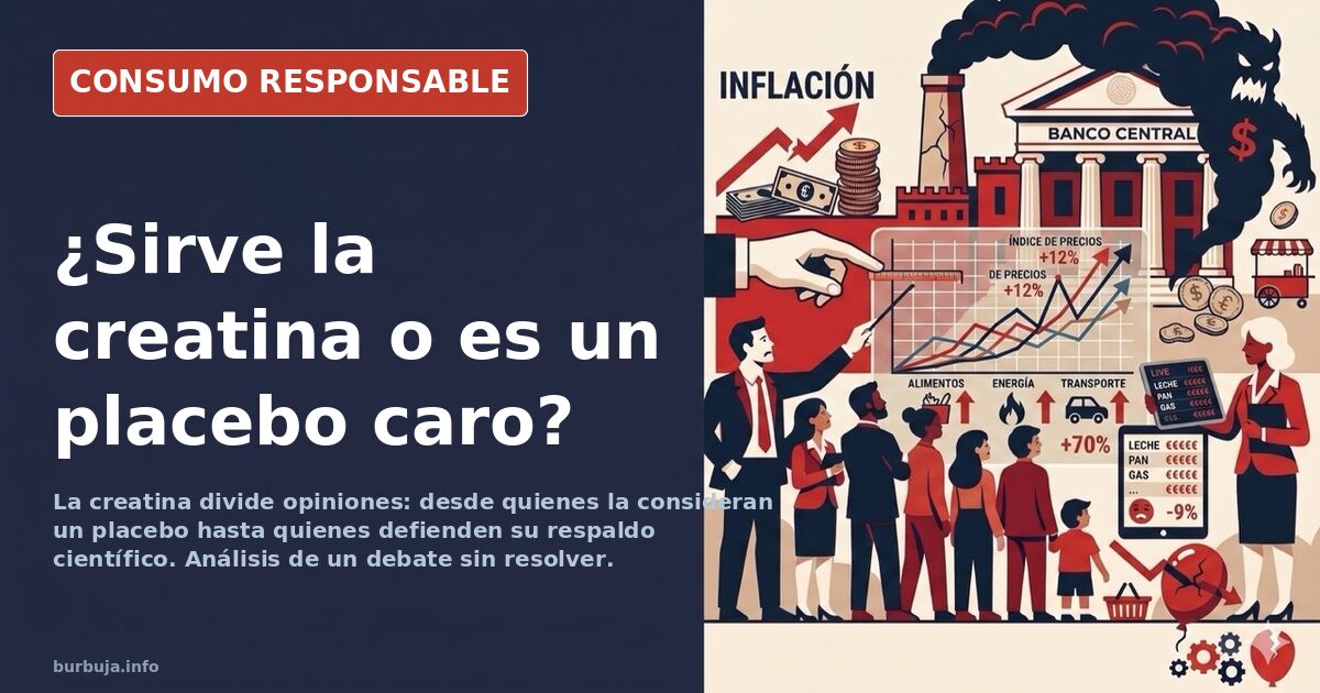 Bote de creatina en polvo junto a una cuchara y un vaso de agua, símbolo del debate sobre suplementos deportivos
