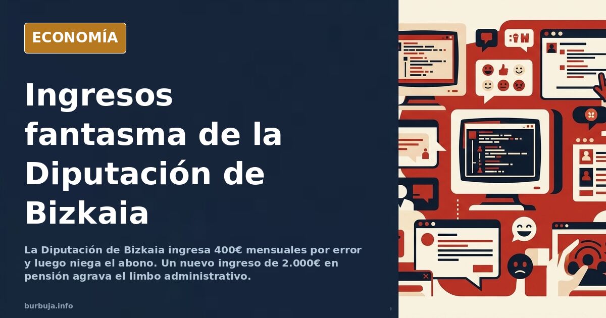 Ilustración editorial de un sobre de dinero con el sello de la Diputación de Bizkaia y una mano que lo rechaza