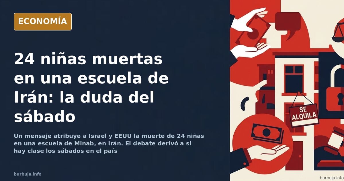 Ilustración editorial de una escuela bombardeada en Irán con el calendario lectivo semanal marcando el sábado como día de cla
