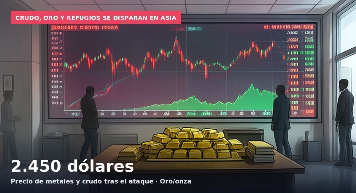 Crudo, oro y refugios se disparan en Asia: 2.450 dólares Precio de metales y crudo tras el ataque · Oro/onza
