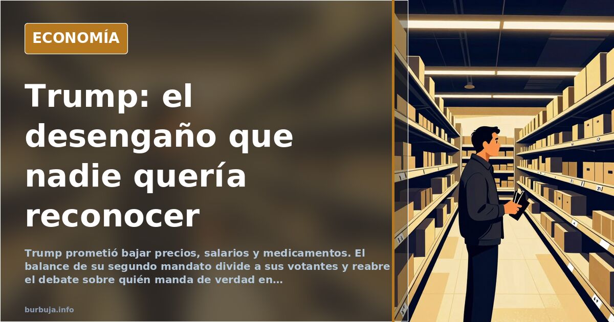 Ilustración editorial de un atril presidencial vacío bajo un foco dorado, símbolo del desengaño político en Estados Unidos