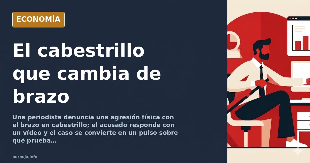 Ilustración editorial de un cabestrillo sobre fondo azul marino con un teléfono móvil grabando, símbolo del caso de la agresi