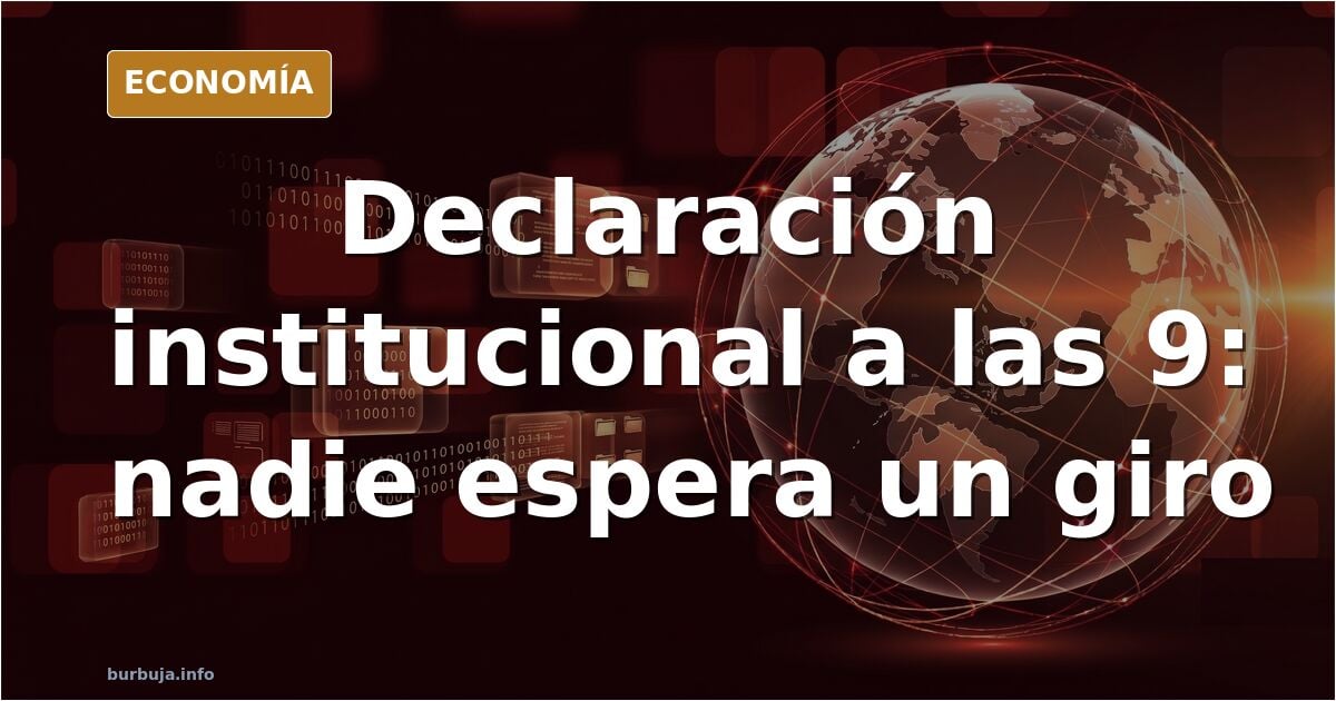 Ilustración editorial de un atril vacío en un salón institucional con banderas y luz dorada, símbolo de la declaración instit