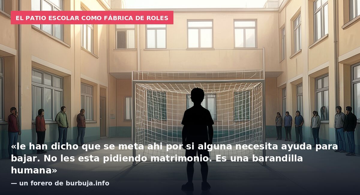 El patio escolar como fábrica de roles: «le han dicho que se meta ahi por si alguna necesita ayuda para bajar. No les esta pidiendo matrimonio. Es una barandilla humana» — un forero de burbuja.info