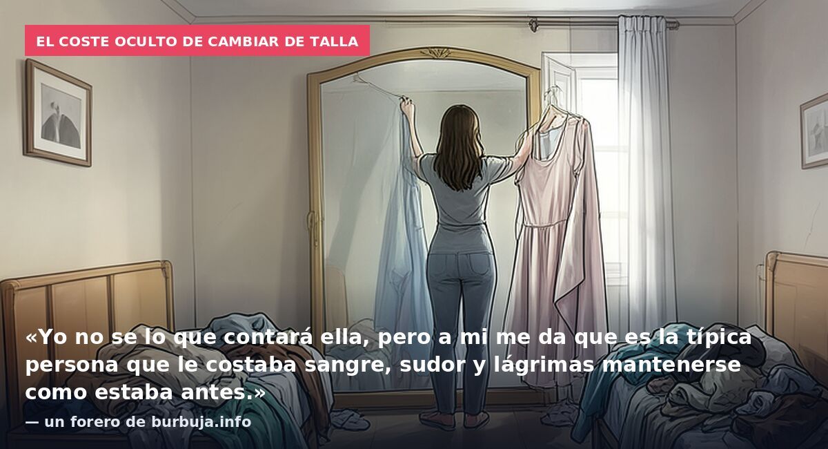 El coste oculto de cambiar de talla: «Yo no se lo que contará ella, pero a mi me da que es la típica persona que le costaba sangre, sudor y lágrimas mantenerse como estaba antes.» — un forero de burbuja.info