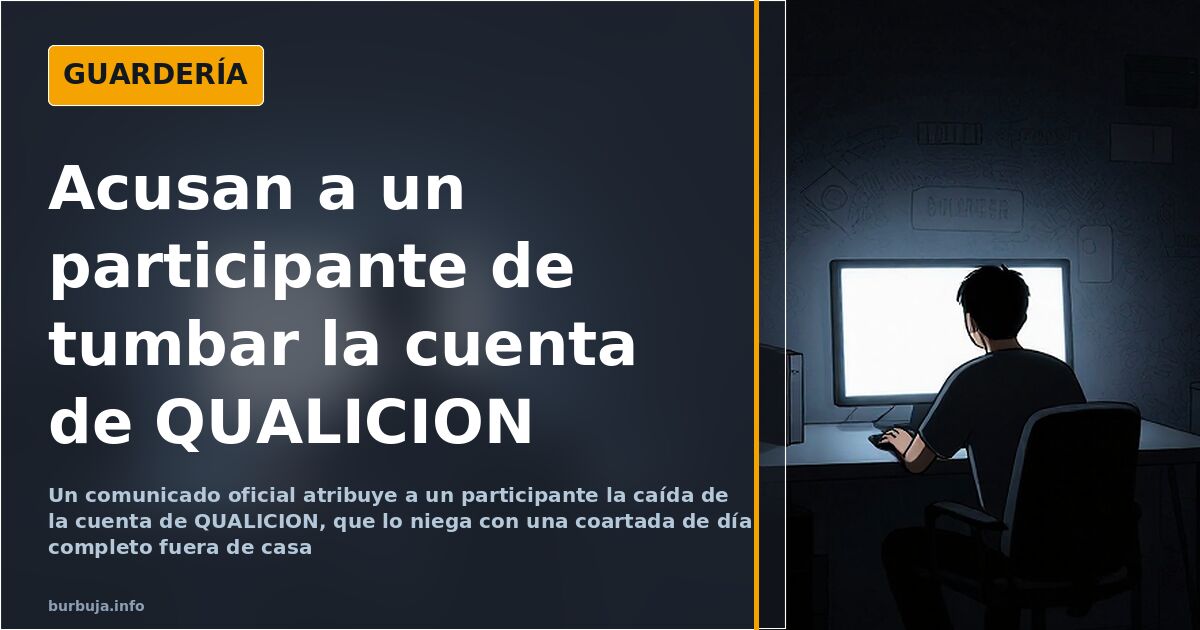 Ilustración de un comunicado oficial sobre el baneo de QUALICION con dos cuentas digitales enfrentadas