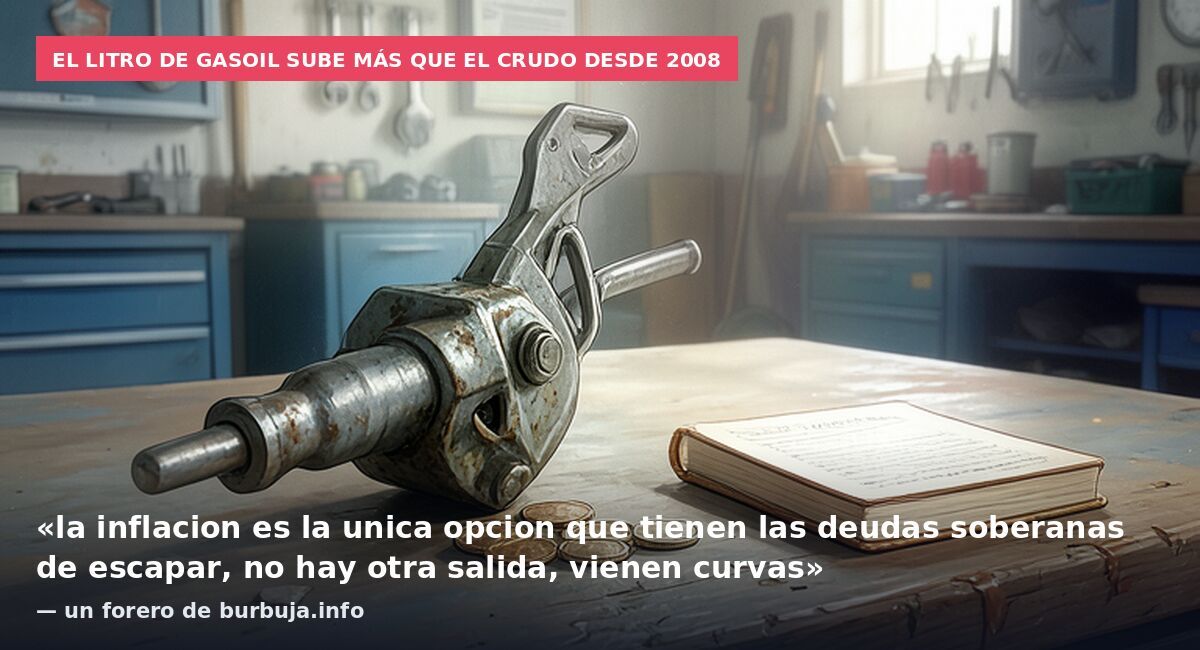 El litro de gasoil sube más que el crudo desde 2008: «la inflacion es la unica opcion que tienen las deudas soberanas de escapar, no hay otra salida, vienen curvas» — un forero de burbuja.info