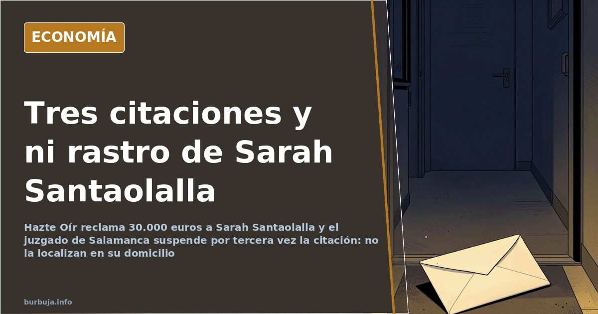 Ilustración editorial de un expediente judicial abierto sobre una mesa vacía con un sello de citación sin entregar